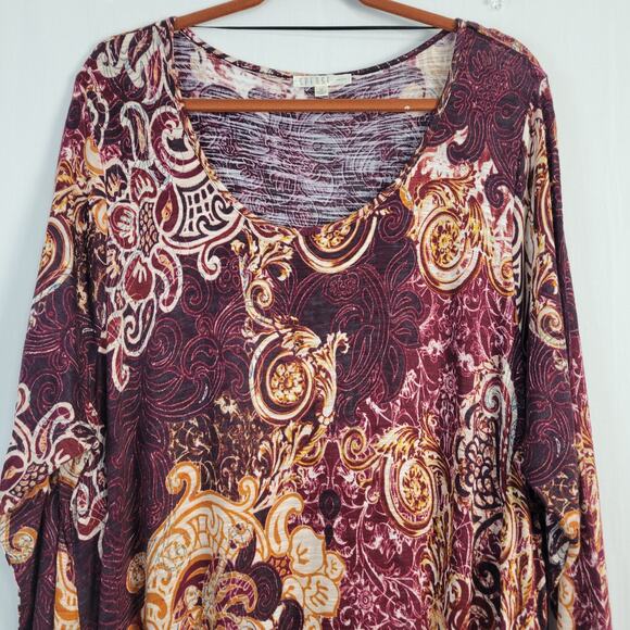 Spense mixed print 3/4 sleeve asymmetrical hem longline tunic top size 3X boho - Picture 2 of 7